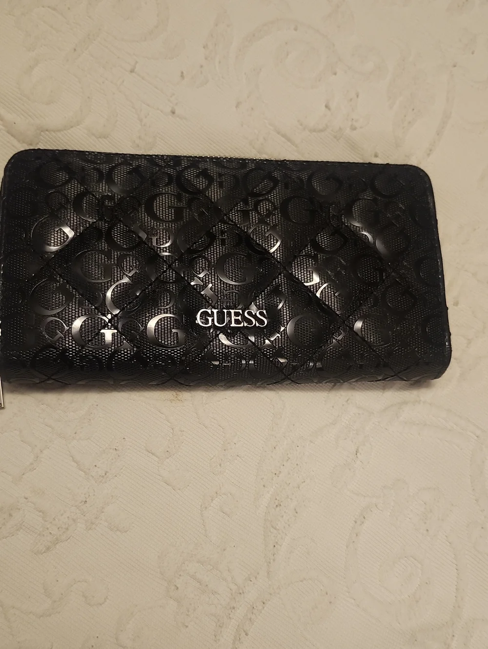 GUESS Quilted Patent Logo Continental Wallet in Black